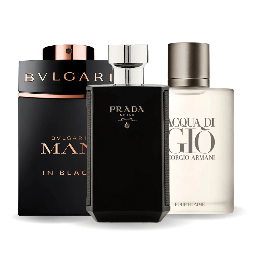 Combo de 3 perfumes Bvlgari In Black, Giorgio Armani Acqua Di Gio, L'Homme Prada Intense 100ml